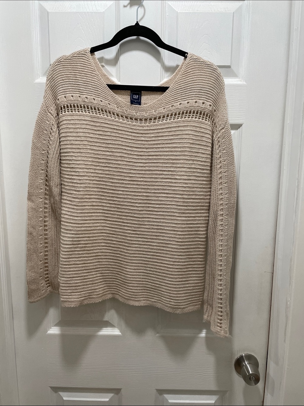 GAP Beige Open-Knit Crewneck Sweater